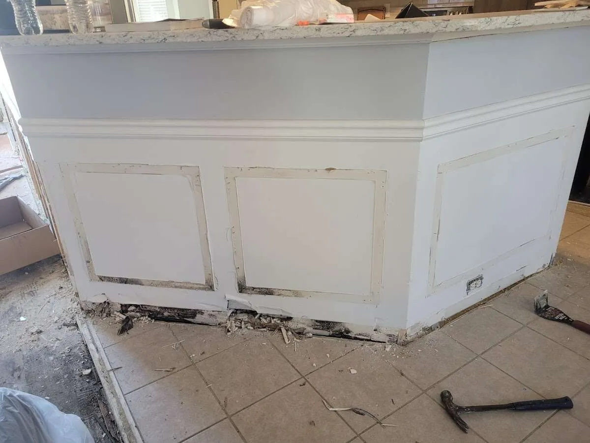 Water damage and mold on kitchen during Sewage Cleanup & Sanitation in Gardere